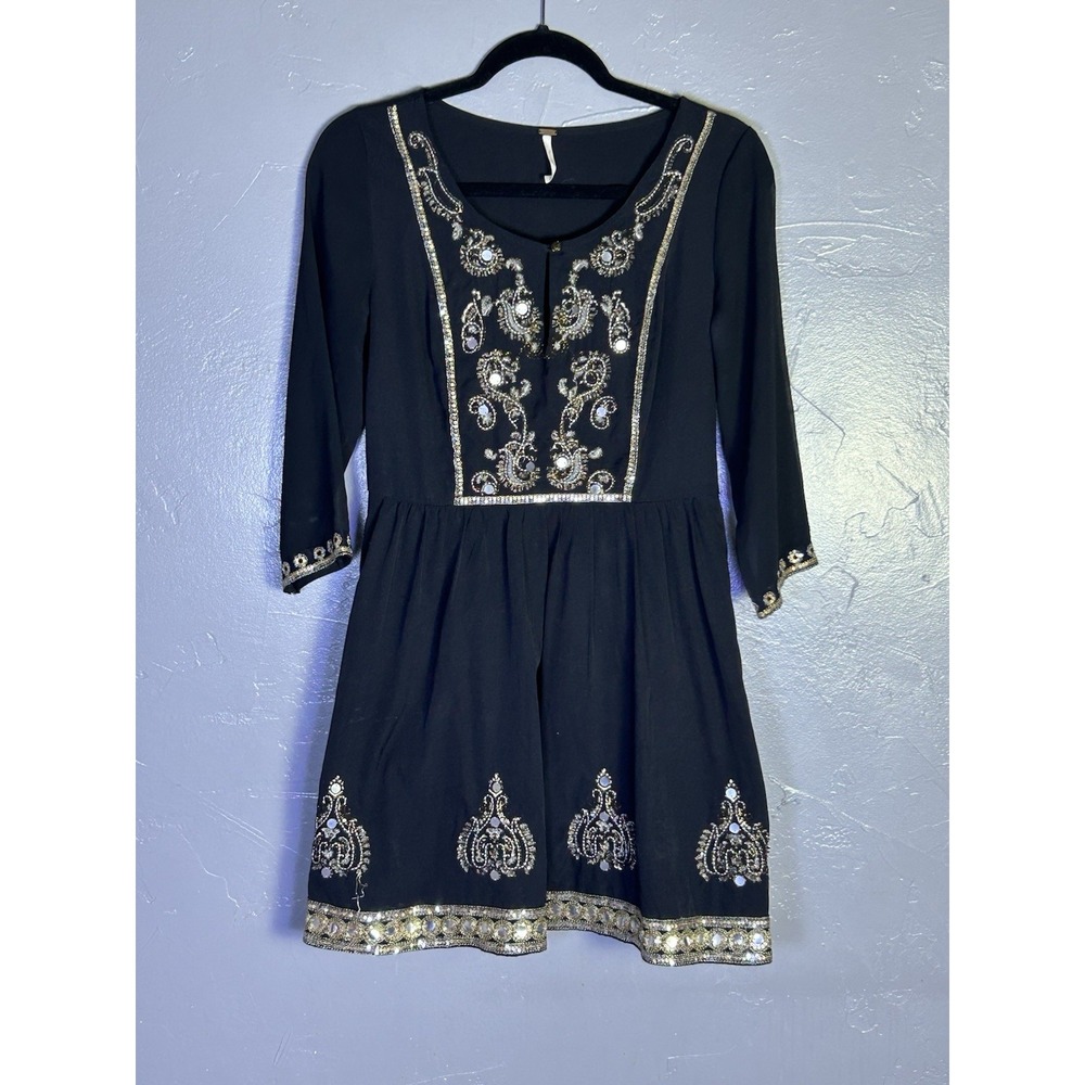 Free People Show Pony sequin dress Silver & Gold Embellished Trim Size 4